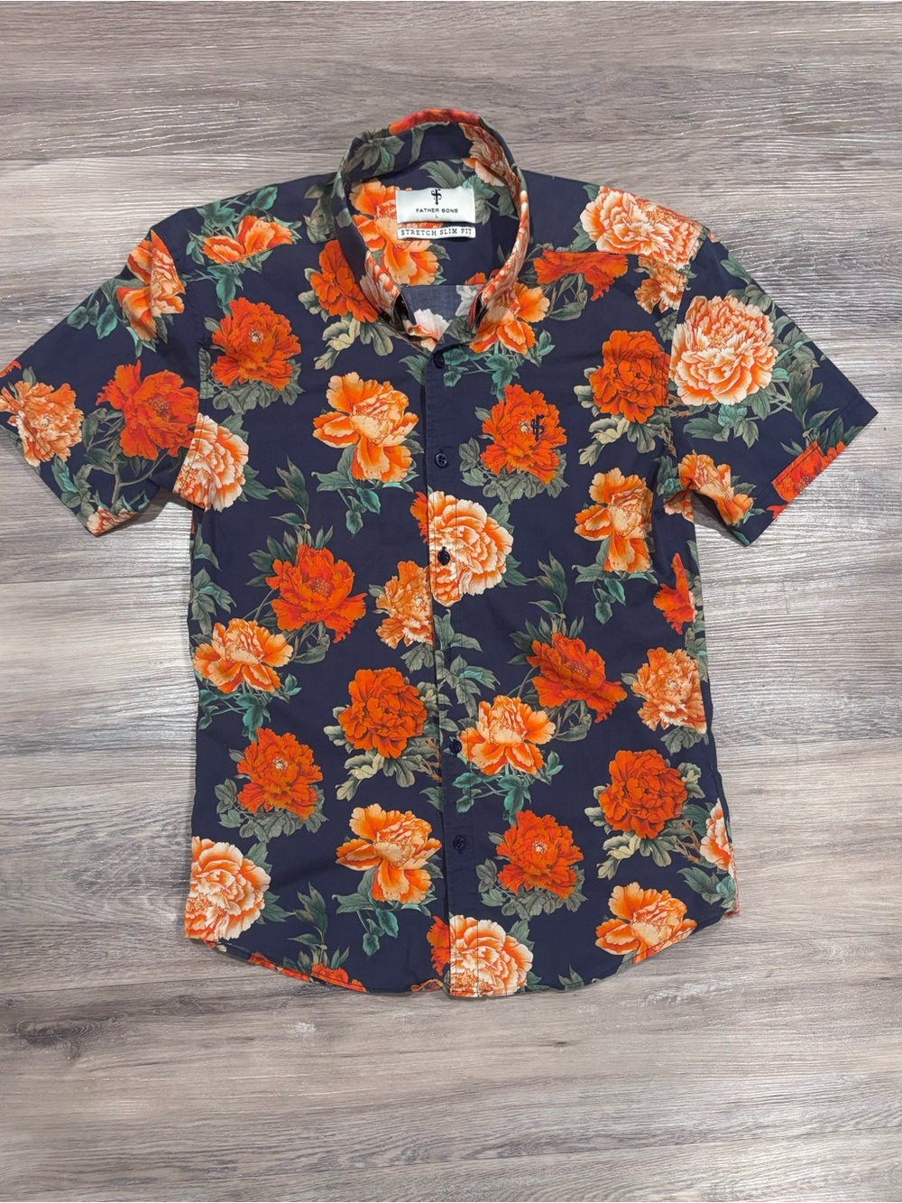 Father Sons Men’s Floral Short Sleeve Button-Up Woven Shirt Slim Fit Stretch L